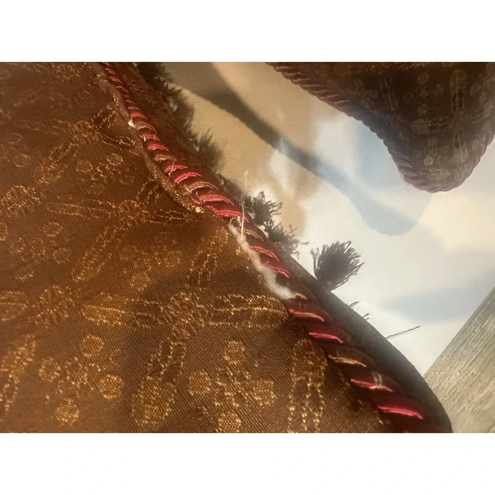 CROSCILL HOME Burgundy Jacquard‎  Decorative Boudoir Bead Tassel Pillow 17 x17.